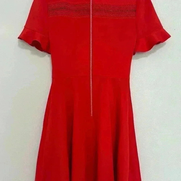 102. Ted Baker London Red Dress ruffled sleeve size 1 - Picture 4 of 10